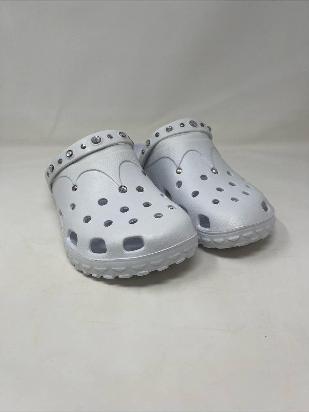 Women's White Slip-On Clog Sandals with Stud Detail